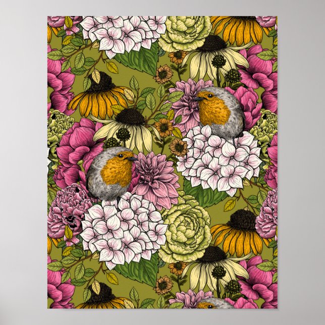 Poster Robins dans le jardin 2 (Devant)