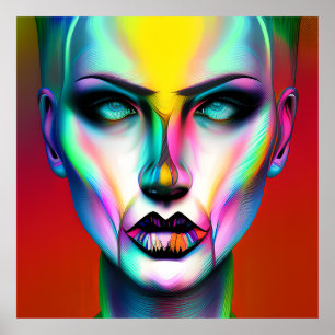 Poster Robot Androgyne Coloré Froid et Flippant 
