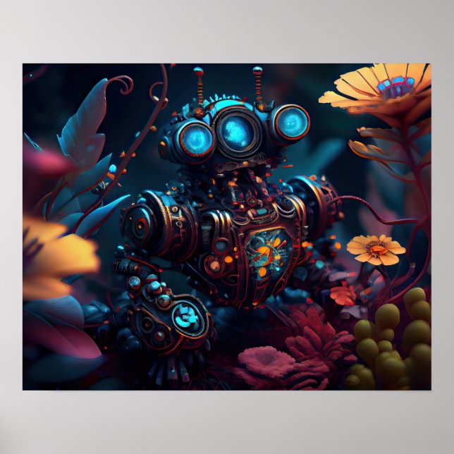 Poster Robot de fleurs futuristes (Devant)