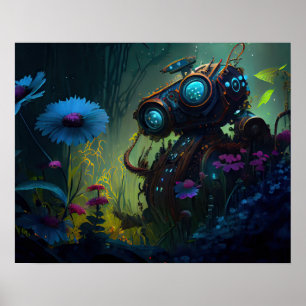 Poster Robot des fleurs de la forêt tropicale bleue