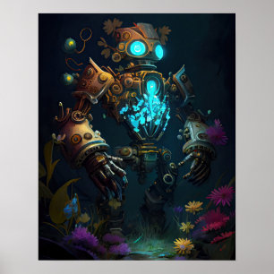 Poster Robot et Fleurs