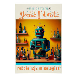 Poster Robot futuriste rétro ROBIA 12J2 Mixologue