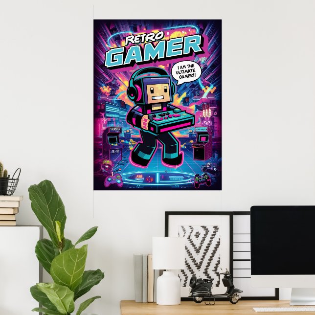 Poster Robot Gamer Retro (Bureau à domicile)