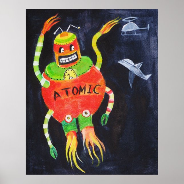 Poster Robot Retro pop art Vintage (Devant)