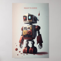 Poster robot rétro - Prêt à servir