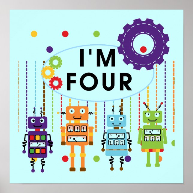 Poster Robot T-shirts et cadeaux d'anniversaire 4e (Devant)