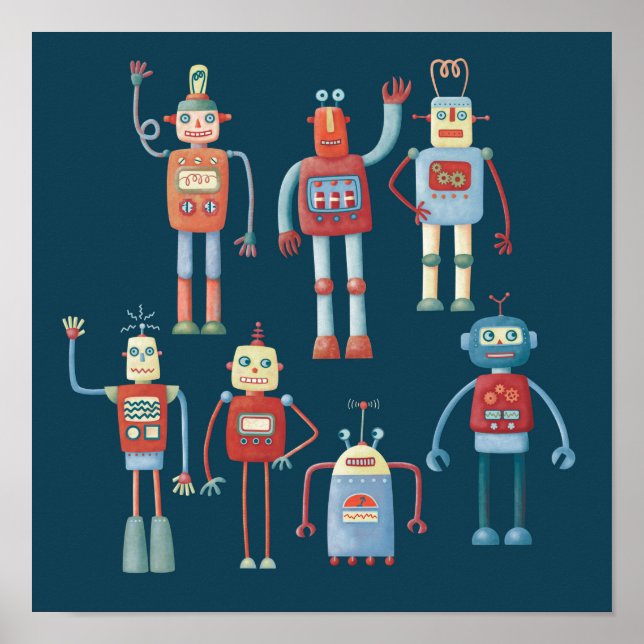 Poster Robots rétro style des années 1950 (Devant)
