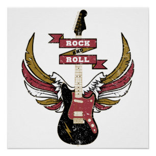 Poster Roche Et Rouleau - Guitare Électrique Rétro