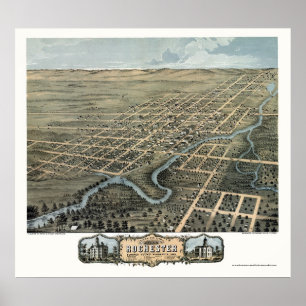 Poster Rochester, carte panoramique de manganèse - 1869