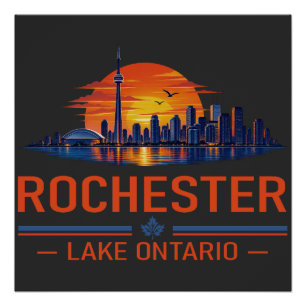 Poster Rochester Lac Ontario Coucher de Soleil Toits Art