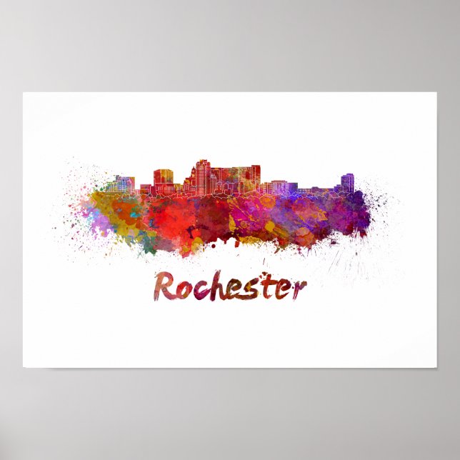 Poster Rochester MN skyline en aquarelle (Devant)