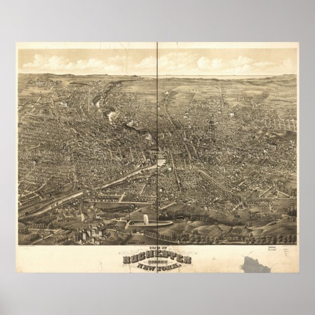 Poster Rochester New York 1879 Antique carte panoramique (Devant)