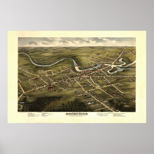 Poster Rochester NH 19th Century Birdseye View (Devant)
