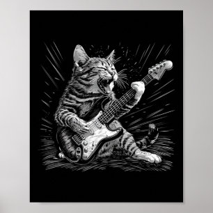 Poster Rock &amp; Roll Chat Jouer Guitare Funny Chats Gui