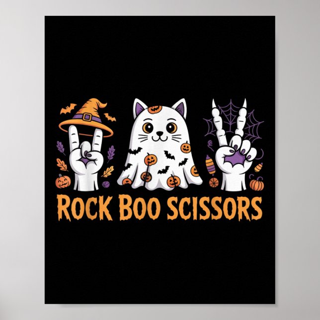 Poster Rock Boo Ciseaux Chat Halloween Chemise Kids Game  (Devant)