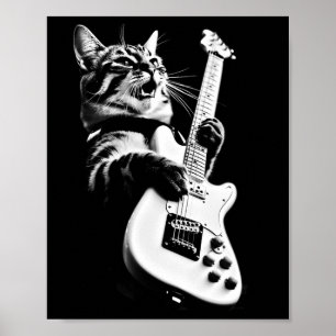 Poster Rock Chat Jouer Guitare - Funny Guitare Chat 1