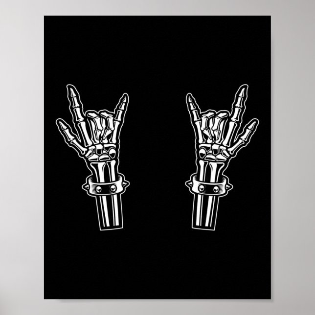 Poster Rock Et Rouleau Skeleton Mains Rock Sur Funny Rock (Devant)