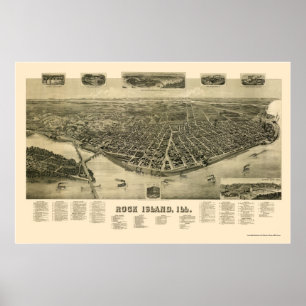 Poster Rock Island, IL Carte panoramique - 1889