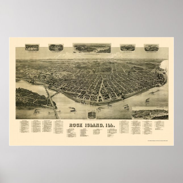 Poster Rock Island, IL Carte panoramique - 1889 (Devant)