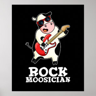 Poster Rock Moosician Funny Cow Musicien Pun Dark BG
