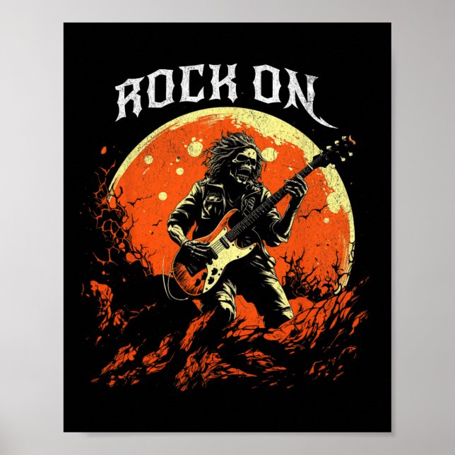 Poster Rock On Skeleton Jouer Guitare Rock Et Roll Hall (Devant)