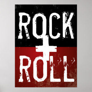 Poster rock + roll sur noir et rouge