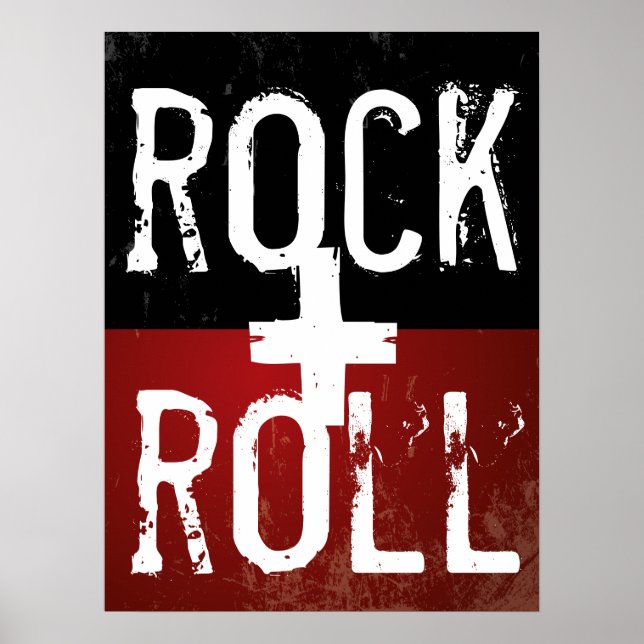 Poster rock + roll sur noir et rouge (Devant)