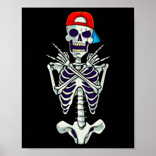 Poster Rock Sur Rocker Skeleton Mains Costume Drôle Hallo
