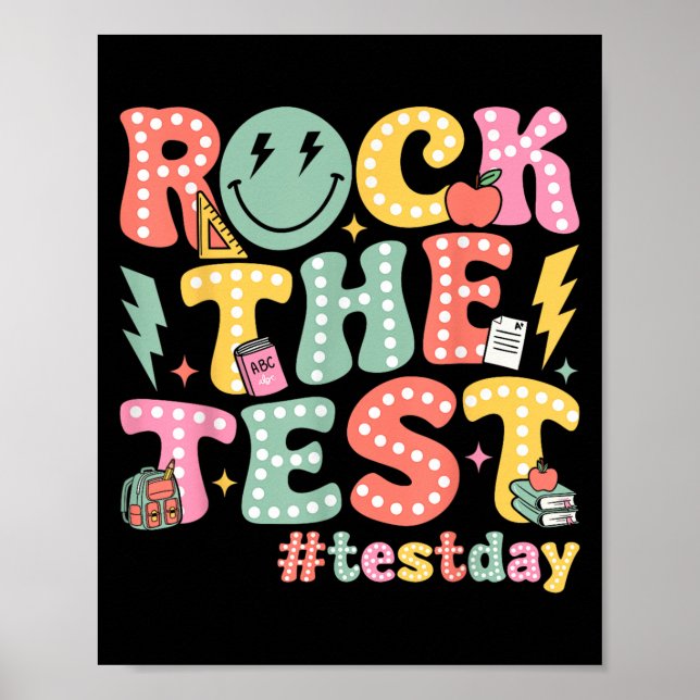Poster Rock The Test Testing Day Retro Motivational Teach (Devant)