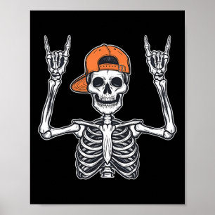 Poster Rocker Skeleton Casquette Halloween Rock Hommes ga