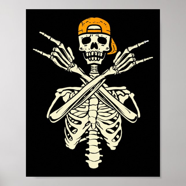 Poster Rocker Skeleton Patinage Casquette Halloween Hand  (Devant)