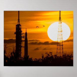 Poster Rocket Artemis Moon à l'aube