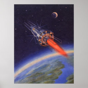 Poster Rocket de science-fiction vintage dans l'espace su