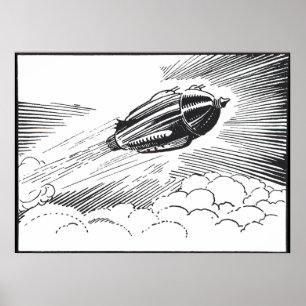 Poster Rocket de vaisseau spatial de science-fiction vint