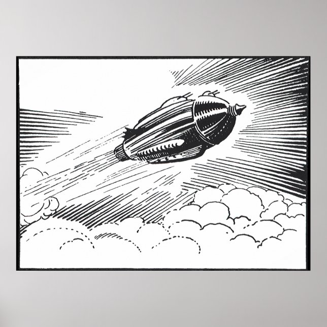 Poster Rocket de vaisseau spatial de science-fiction vint (Devant)