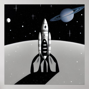 Poster Rocket et Saturne de l'espace rétro