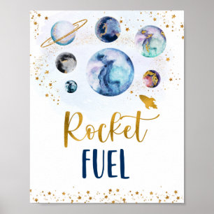 Poster Rocket Fuel Galaxy Blue Gold Space Anniversaire