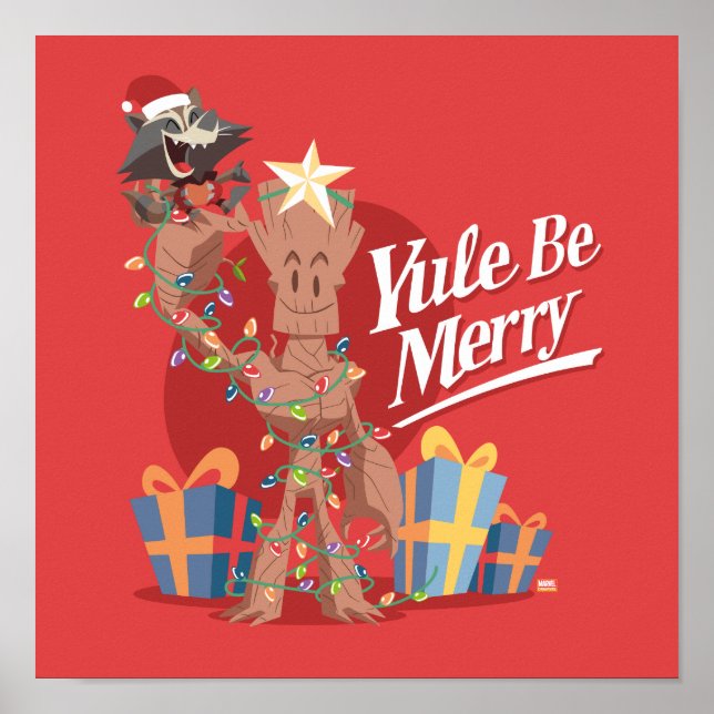 Poster Rocket & Groot "Yule Be Merry" (Devant)