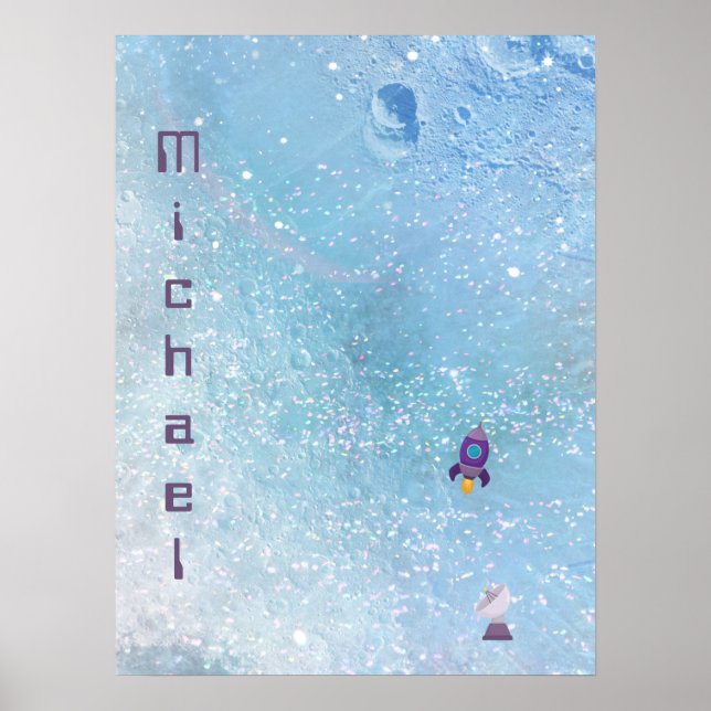 Poster Rocket spatiale vers la Lune avec satellite person (Devant)