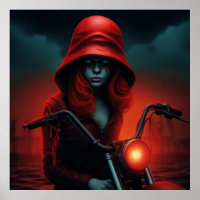 Poster rockeuse aux chapeau rouge