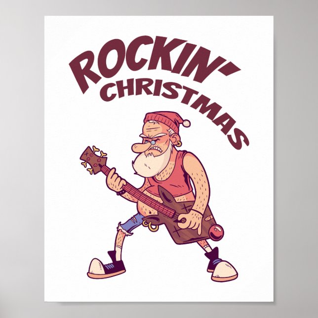 Poster Rockin Christmas, Père Noël rocking avec Guitar In (Devant)