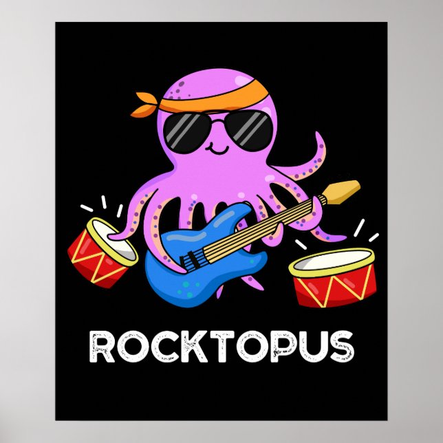 Poster Rocktopus Funny Rock Band Octopus Pun Dark BG (Devant)