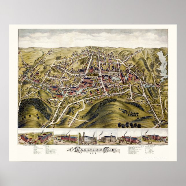 Poster Rockville, CT Carte panoramique - 1877 (Devant)
