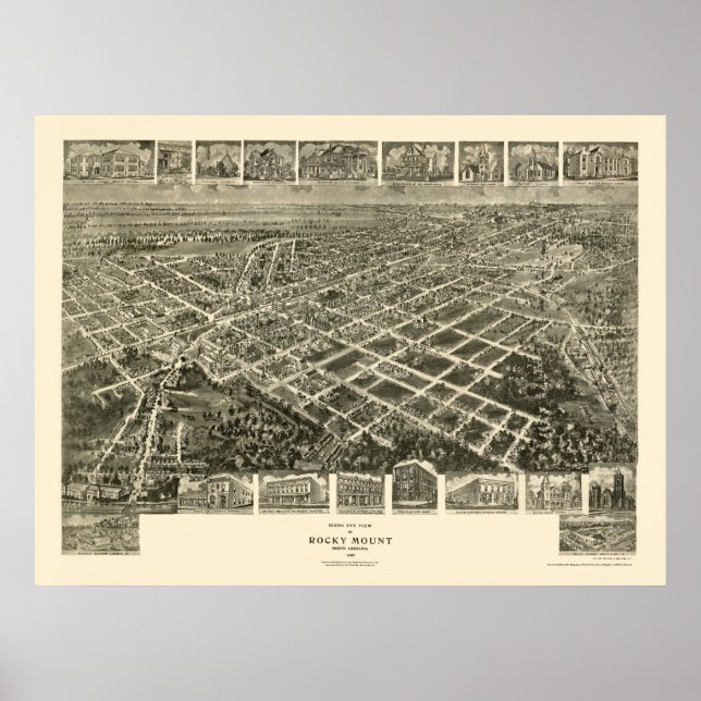 Poster Rocky Mount, NC Carte panoramique - 1907 (Devant)