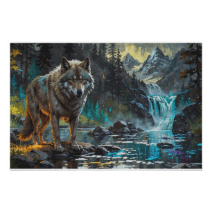 Poster Rocky Mountain Grey Wolf Art