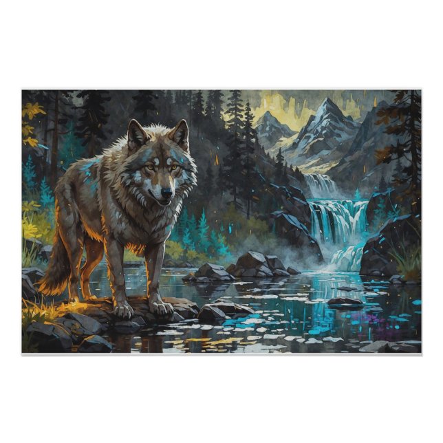 Poster Rocky Mountain Grey Wolf Art (Devant)