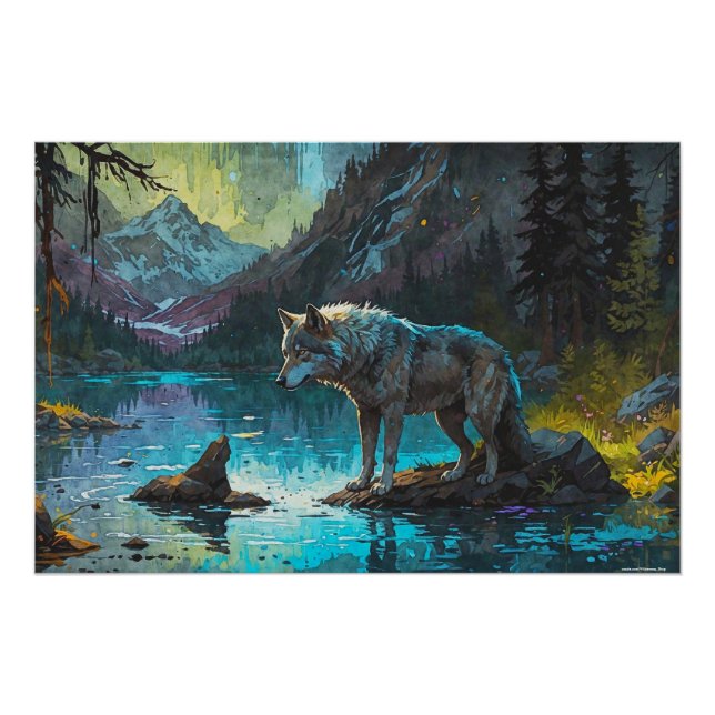 Poster Rocky Mountain Grey Wolf Art (Devant)