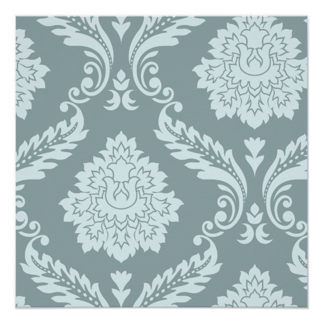 Poster Rococo Damask Art I Duck Egg Blue+Teal (Devant)