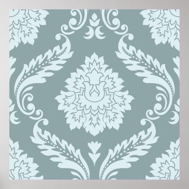 Poster Rococo Damask Lg Pattern Duck Egg Blue+Teal (Devant)