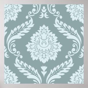 Poster Rococo Damassé Grand Motif Bleu Œuf de Canard + Sa